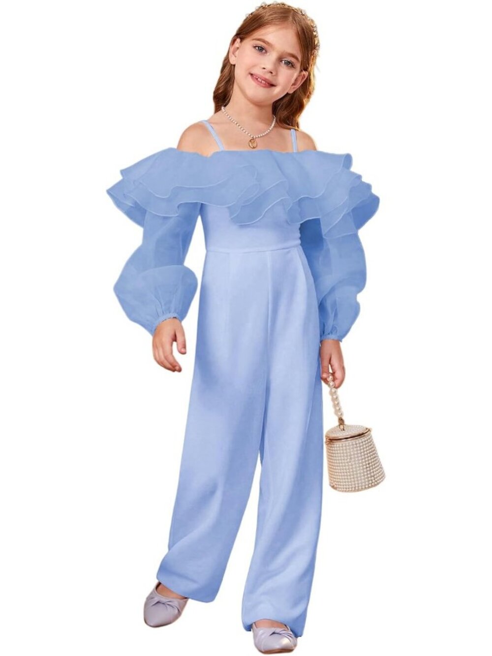 Elegant Ruffle Trim Cold Shoulder Jumpsuit | Spaghetti Strap Long Romper for
